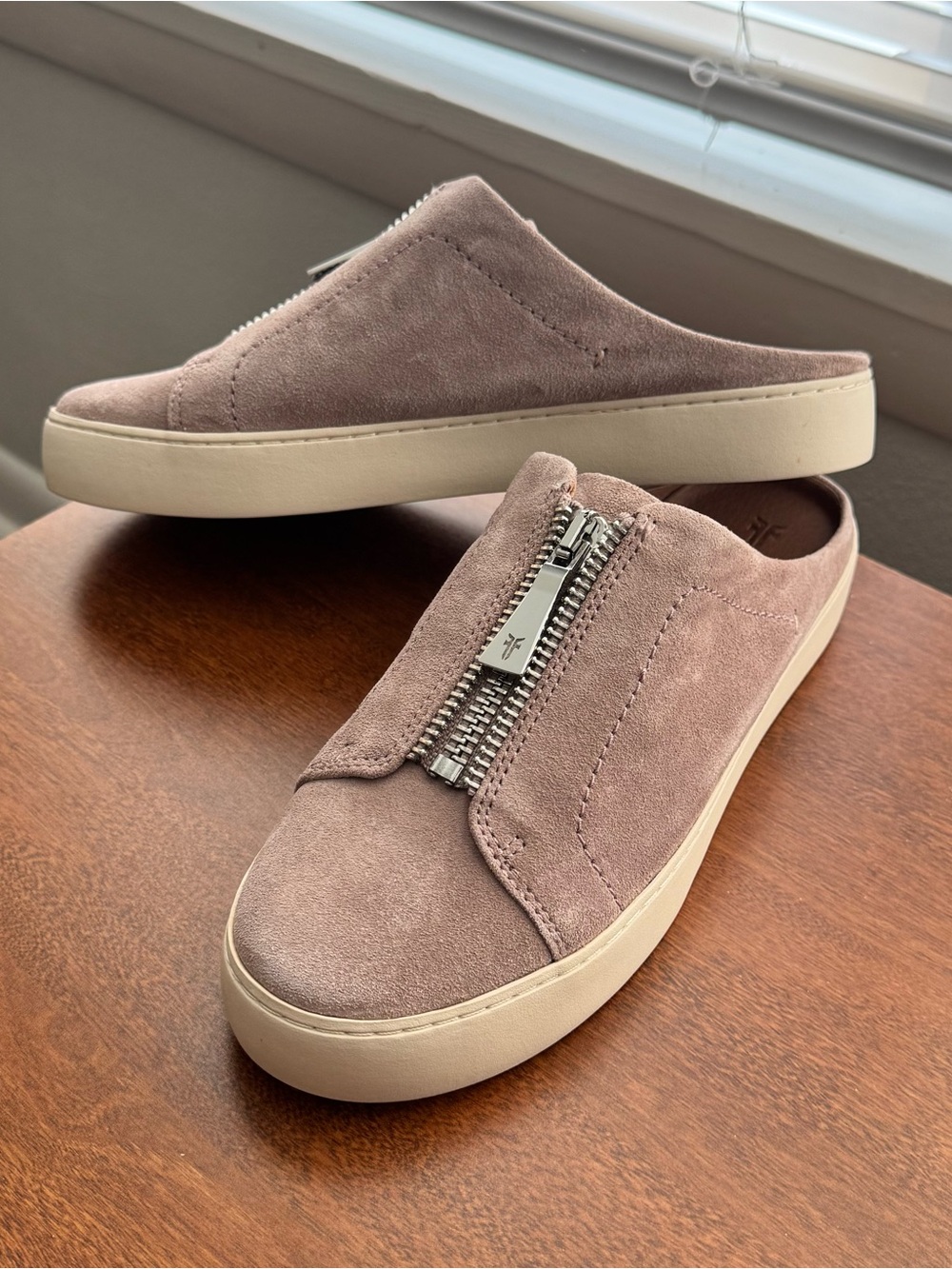 Frye Dusty Rose Suede Zip-Front Mule Sneakers